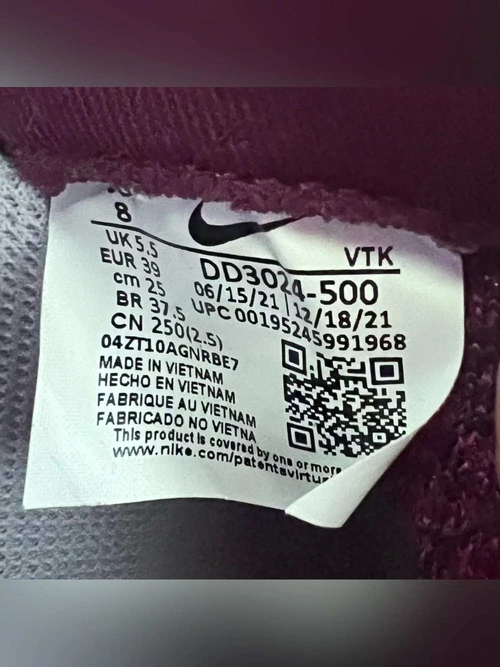 Nike React Infinity Run Flyknit 3 Womens Size 8 Bordeaux Purple DD3024 500